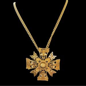 Signed KJL Kenneth J Lane Maltese Cross Necklace Brooch Statement Necklace